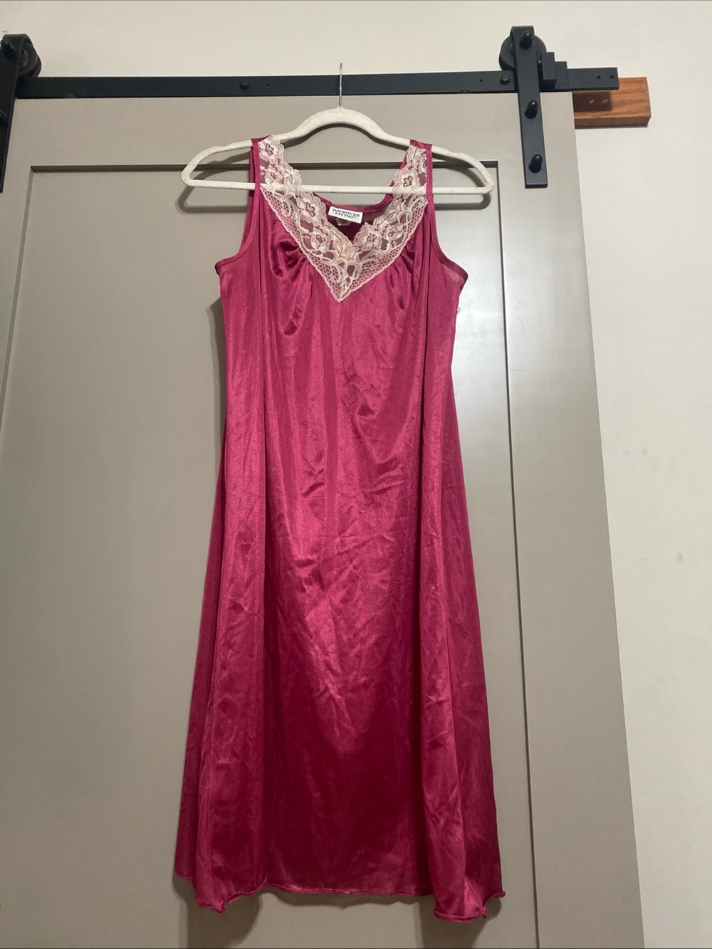 VTG 80s Improved Living Raspberry Pink Satin Lace Slip Nightgown Dress Small